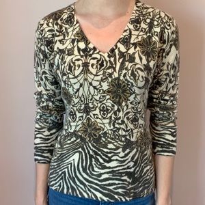 Animal/Floral Printed Cashmere Sweater